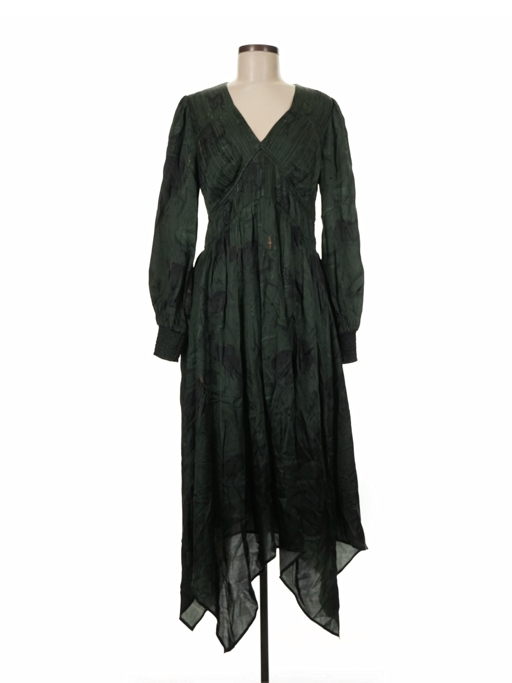 AllSaints Estelle Heidi Long Sleeve Silk Blend Dress in Forest - Picture 2 of 7